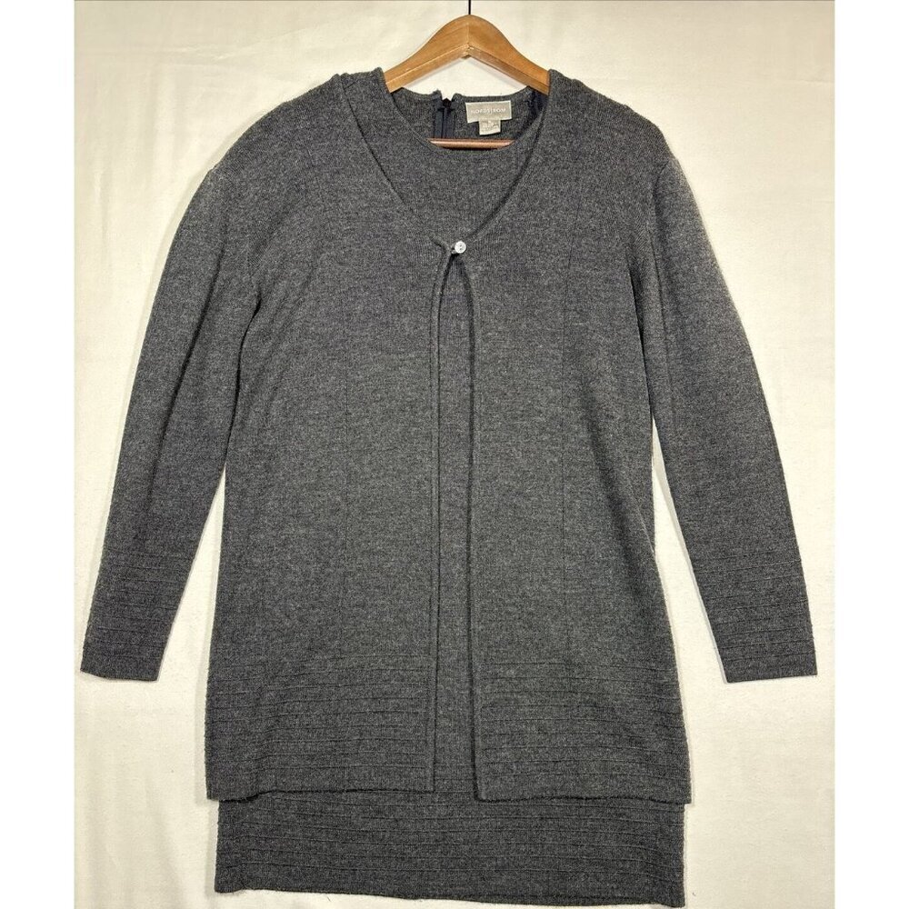 Nordstrom 2 Pc Acrylic Wool Blend Gray Sweater Dress Women’s‎ M Winter